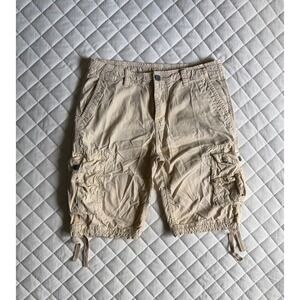 Y2K VTG Fuhaogongshe Cargo Shorts Beige Sz 32 Streetwear Surf Skater Beach Party
